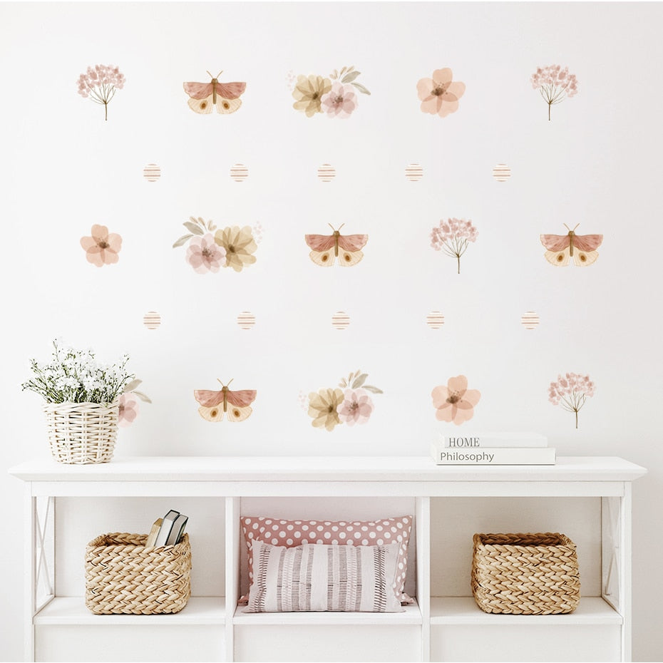 Boho Floral & Butterfly Watercolor Nursery Wall Decals