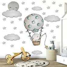 Load image into Gallery viewer, Hot Air Balloon with Cloud Moon Stars Baby Elephant Wall Sticker