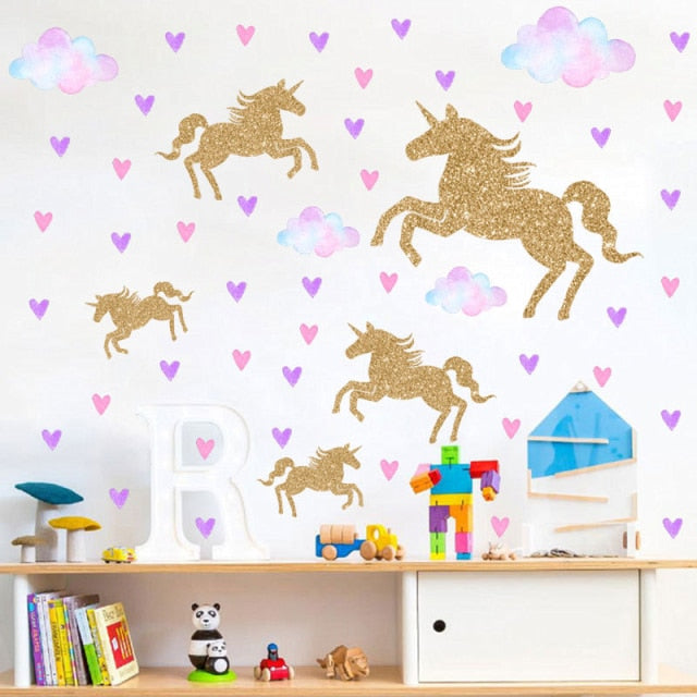 Unicorn Horse Heart & Clouds Wall Sticker