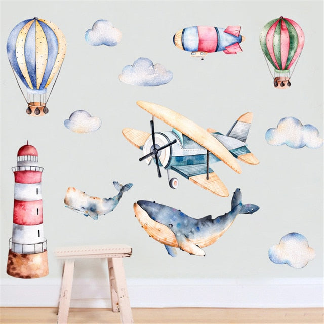 Hot Air Balloon with whales Wall Sticker
