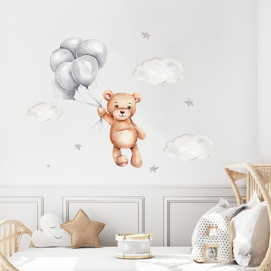 Teddy Bear Balloons & Clouds Wall Sticker – Bright Bubs Nursery