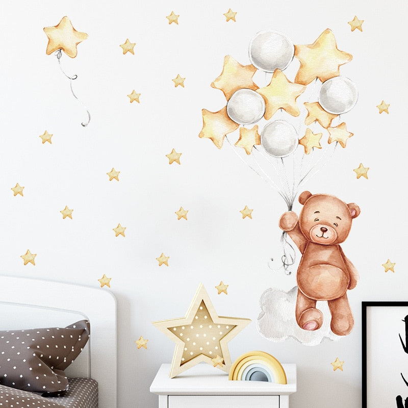 Bear Balloon & Stars Nursery Wall Decal
