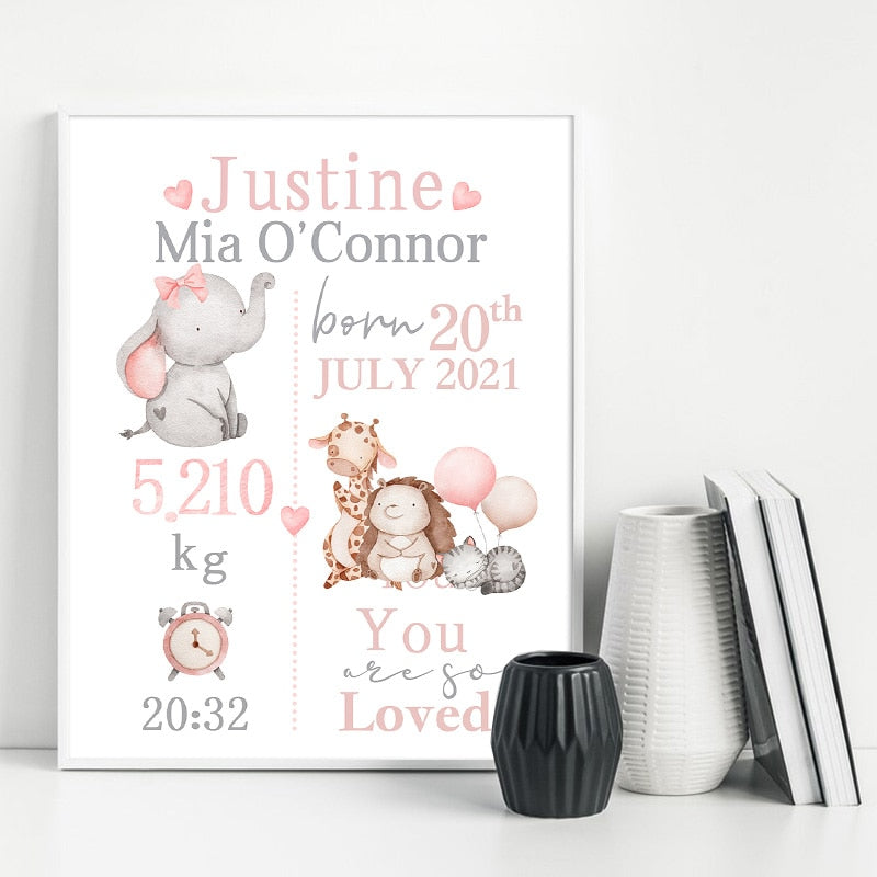 Girls Personalized Baby Birth Canvas Print