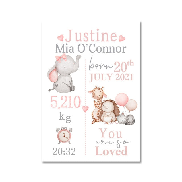 Girls Personalized Baby Birth Canvas Print