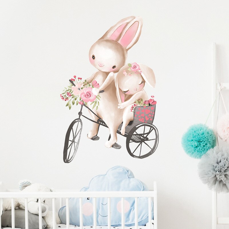 Floral Bunnies on Bike Wall Decal