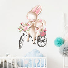 Load image into Gallery viewer, Floral Bunnies on Bike Wall Decal