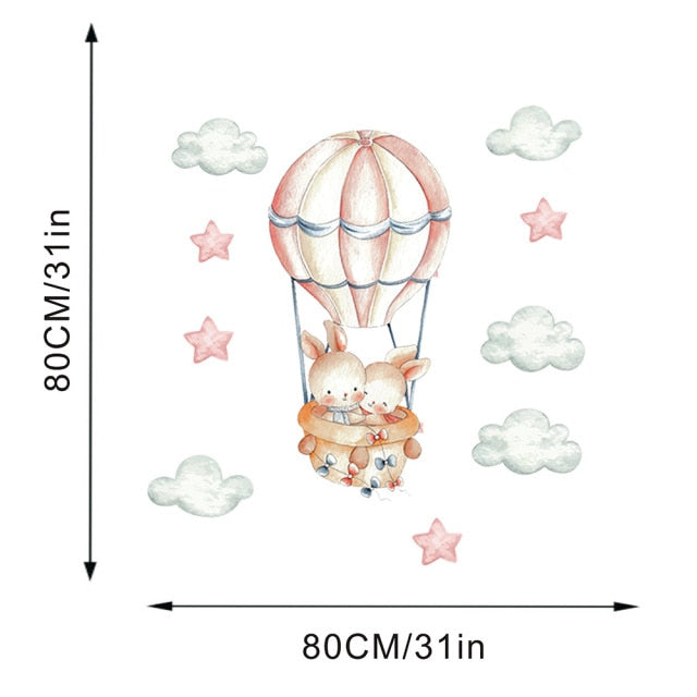 Bunnies floating in Hot Air Balloon Wall Decal