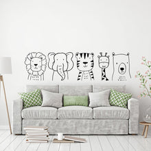 Load image into Gallery viewer, Hand Drawn Lion Elephant Tiger Giraffe Wall Decal