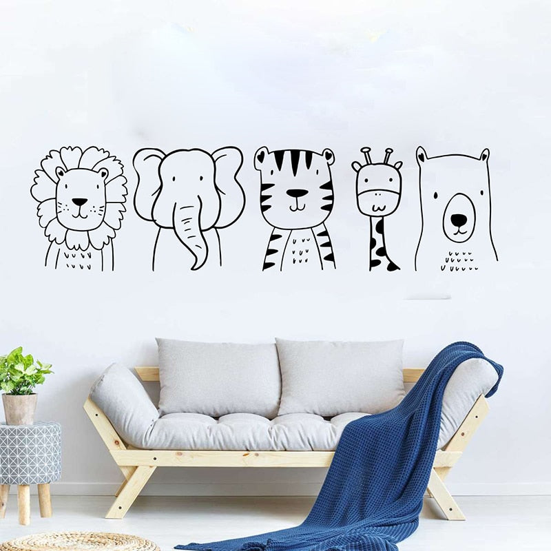 Hand Drawn Lion Elephant Tiger Giraffe Wall Decal