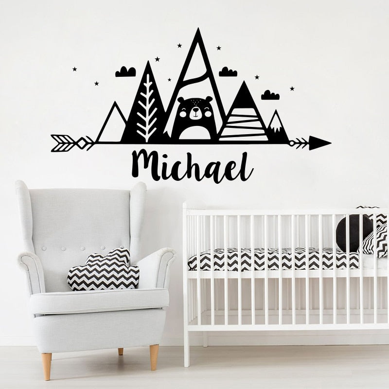Personalised Name Nordic Bear & Mountain Wall Decals