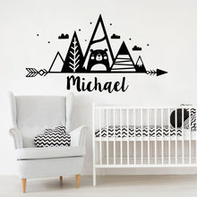 Load image into Gallery viewer, Personalised Name Nordic Bear &amp; Mountain Wall Decals